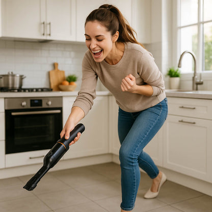 aspirateur a main femme heureuse cuisine