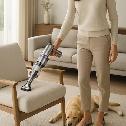 aspirateur a main femme tissue fauteuil chien poils