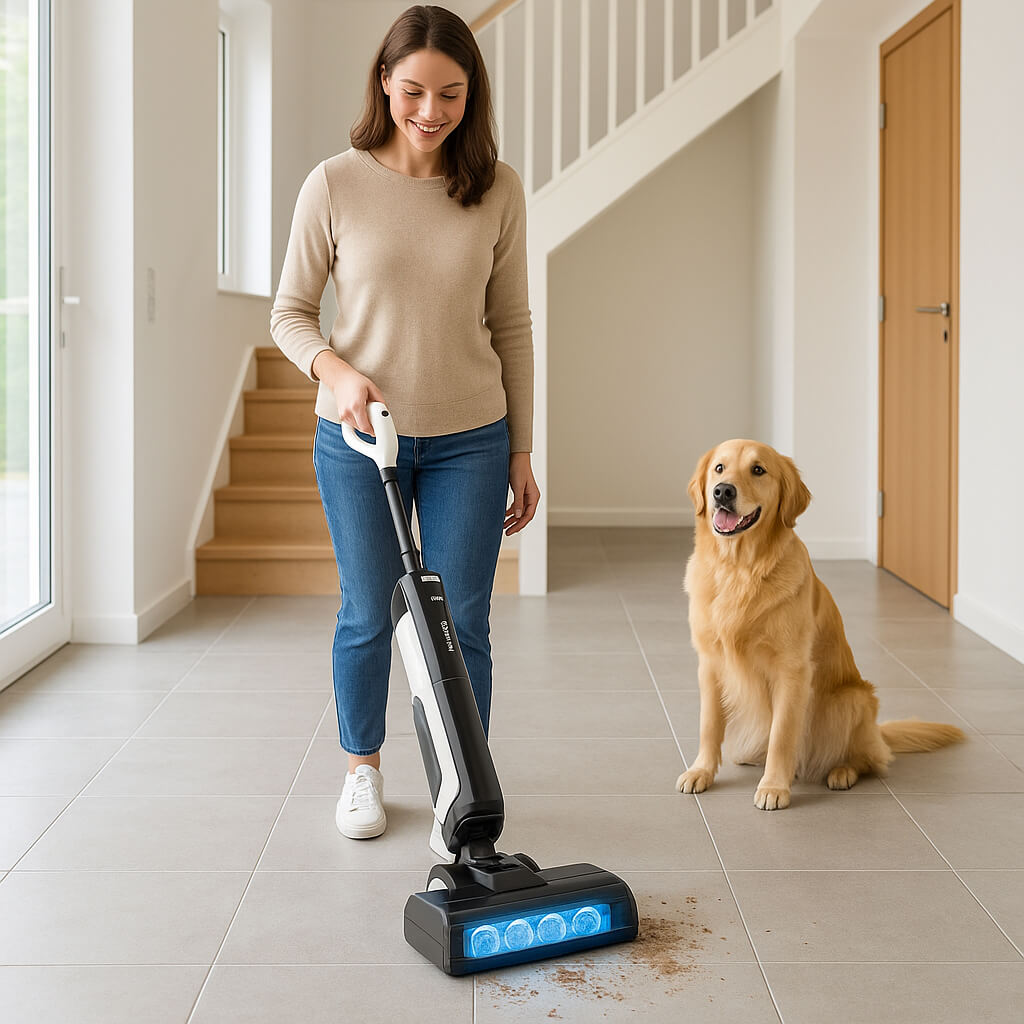 aspirateur laveur sans fil nettoyage terre poussiere