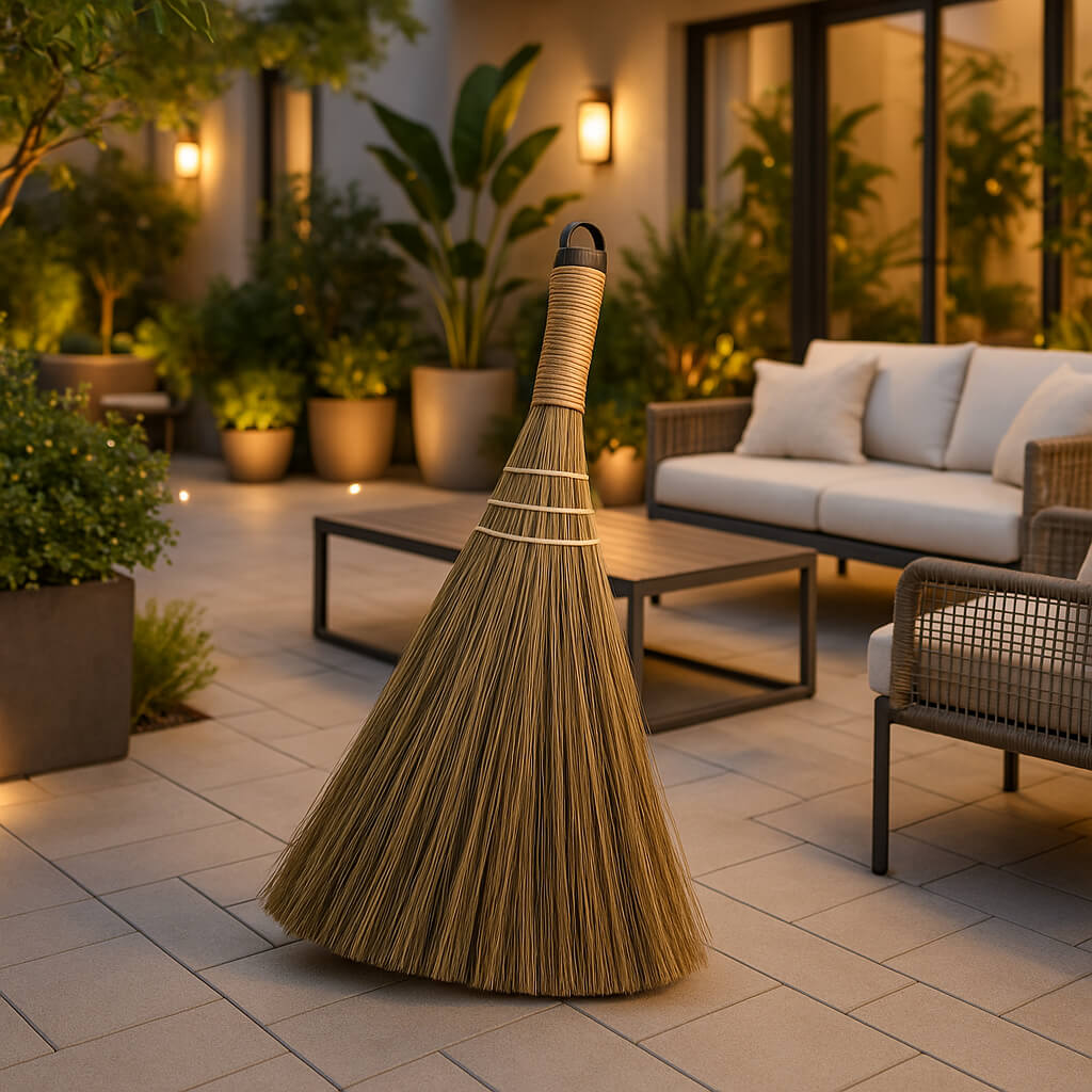 balai nettoyage sol terrasse moderne nuit