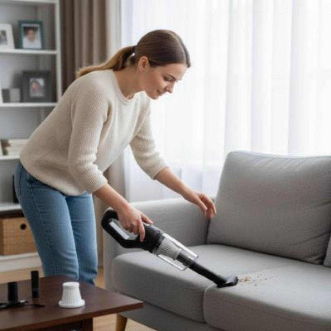 canape gris poussiere aspirateur a main puissant