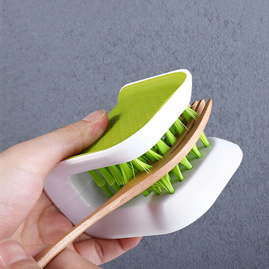cuillere bois brosse vaisselle verte blanche