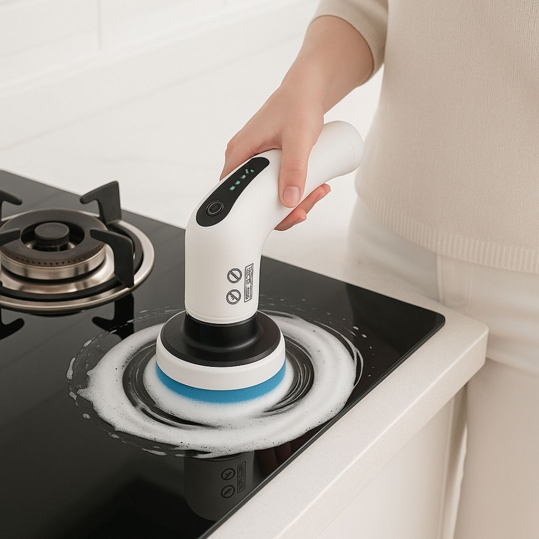 cuisine brosse rotative nettoyage graisse gaziniere noir