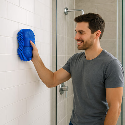 eponge nettoie mur douche homme