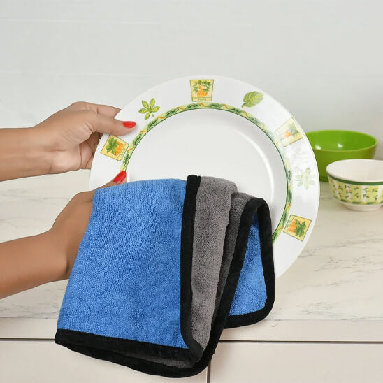 essuyage assiette chiffon microfibre bleu