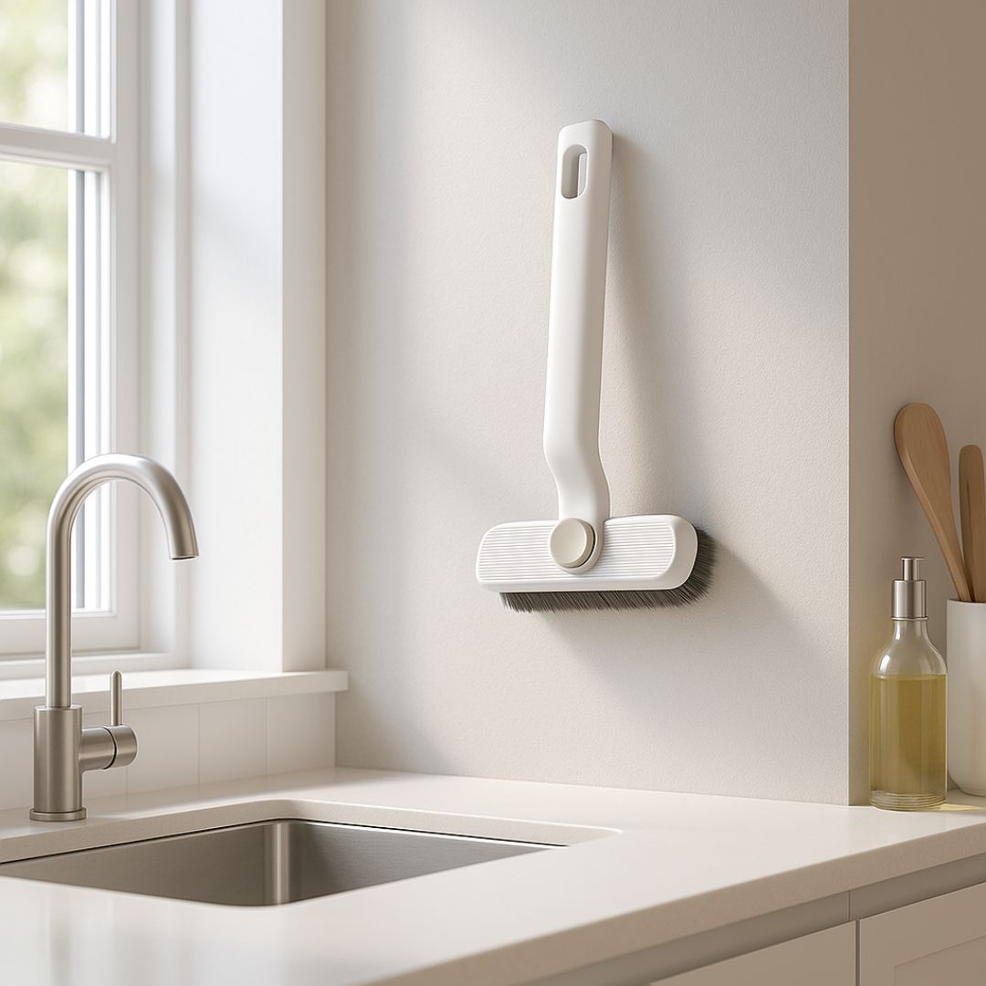 fixation mural brosse de nettoyage blanche cuisine