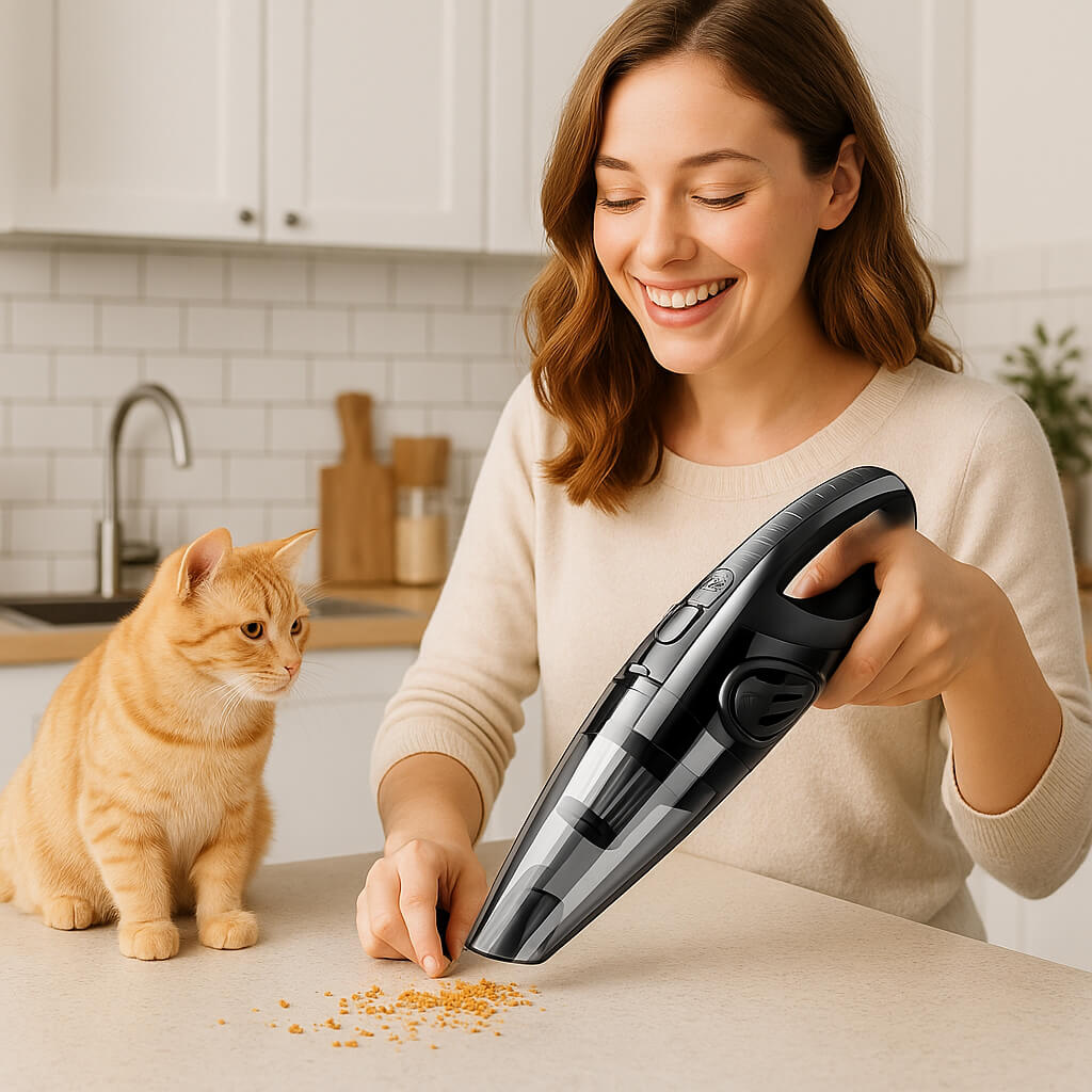 miette table aspirateur a main chat femme