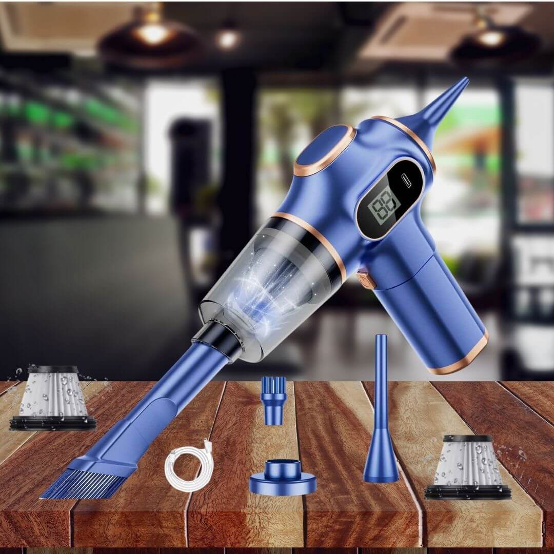 mini aspirateur bleu fonce accessoire