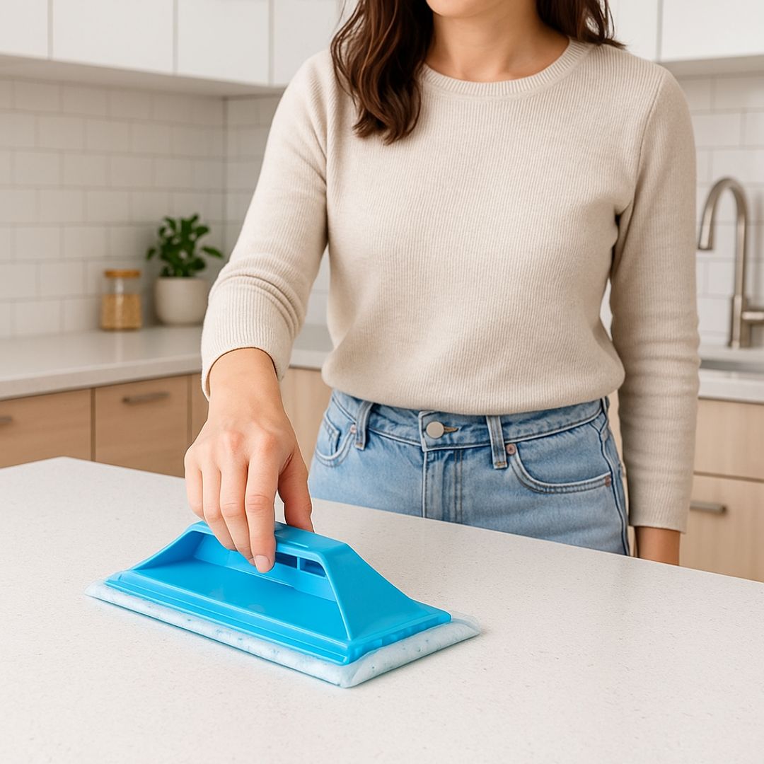 plan travail brosse de nettoyage bleu