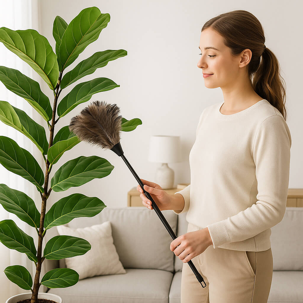 plante verte poussiere plumeau pour poussiere femme