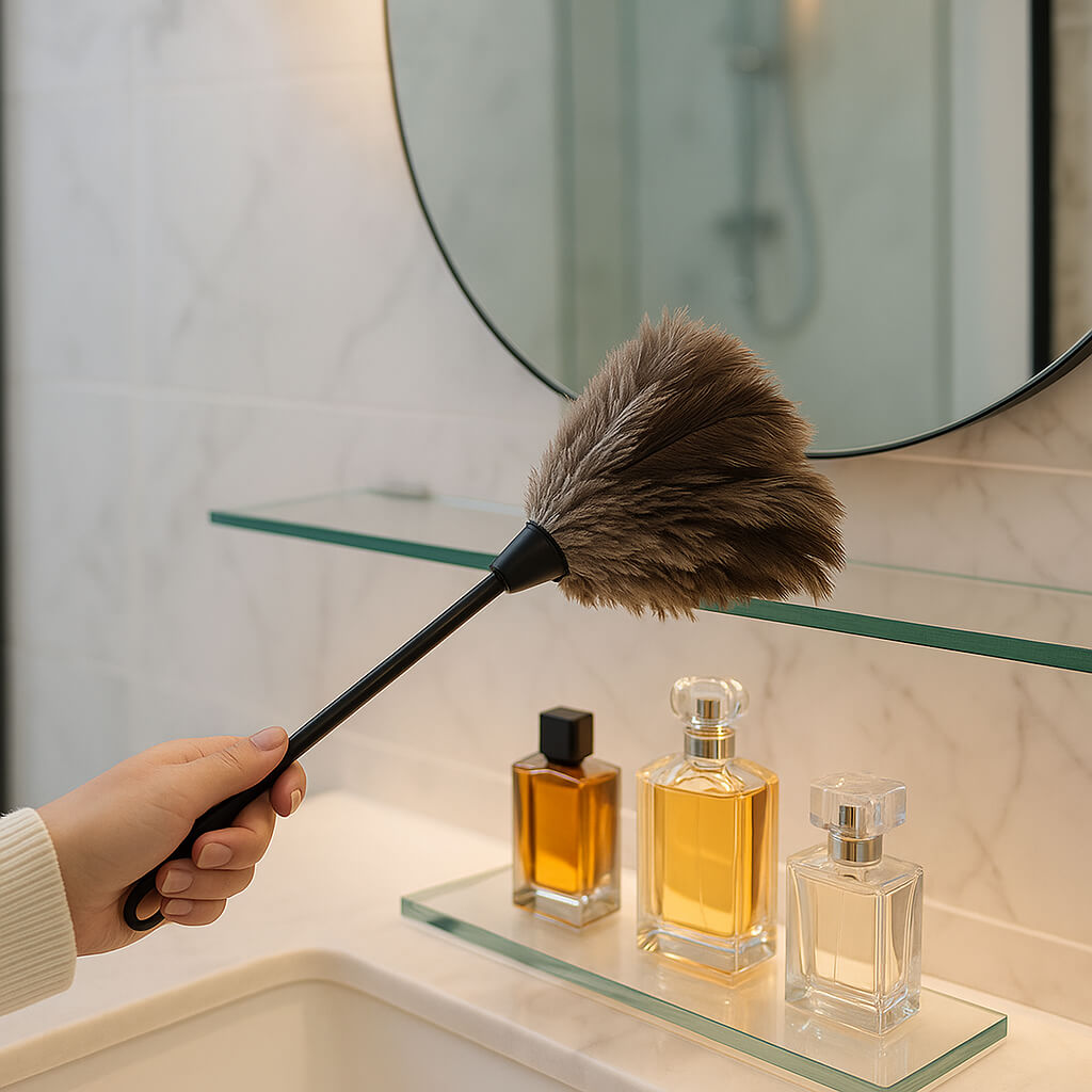 plumeau pour poussiere menage etagere verre