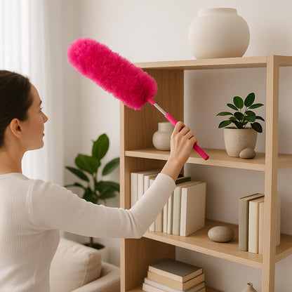 plumeau rose capte poussiere etagere femme