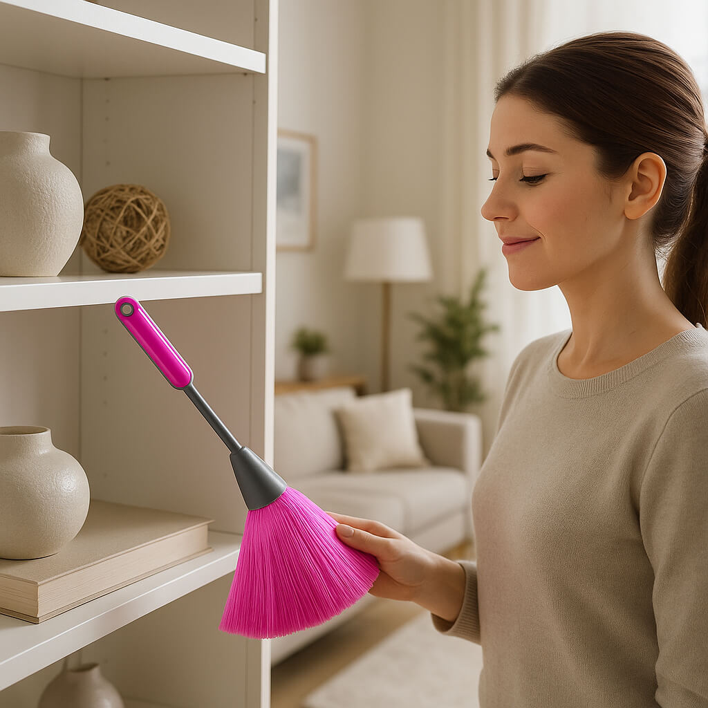plumeau rose prise main nettoyage