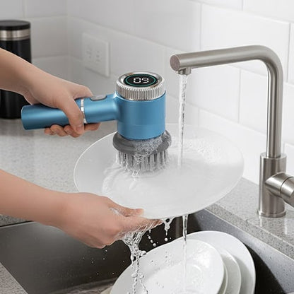 rincage vaisselle brosse rotative nettoyage bleu metal