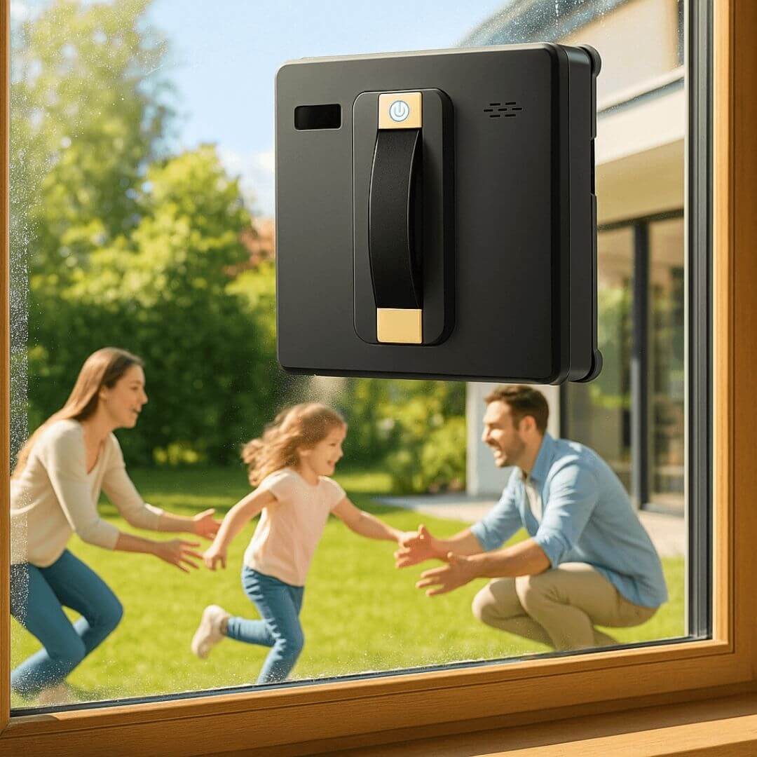 robot lave vitres famille heureuse jardin