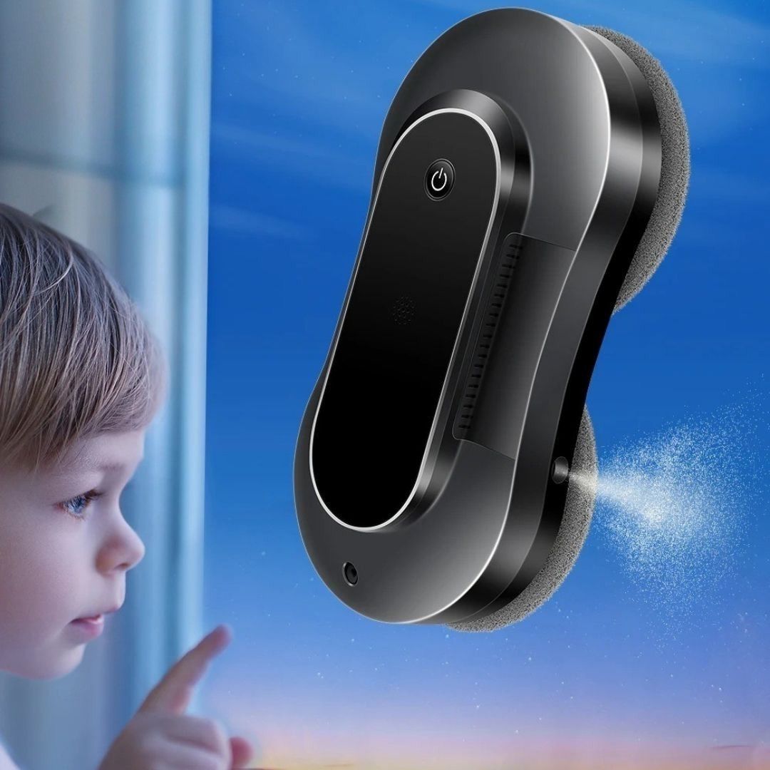 robot lave vitres petit enfant regarde