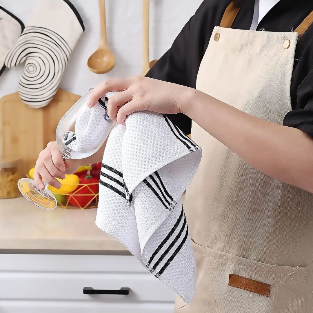torchons de cuisine blanc raye essuyage verre six