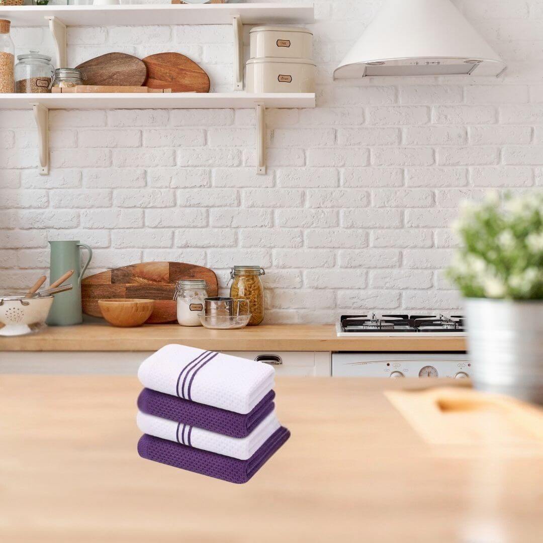 torchons de cuisine violet blanc rayures